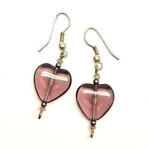 Glass Purple Heart Beaded Earrings